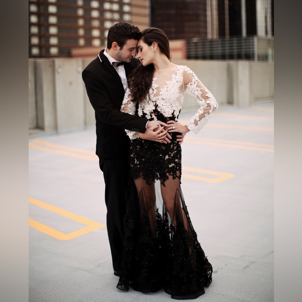 Zuhair Murad Inspired custom made evening lace black and white sheer gown